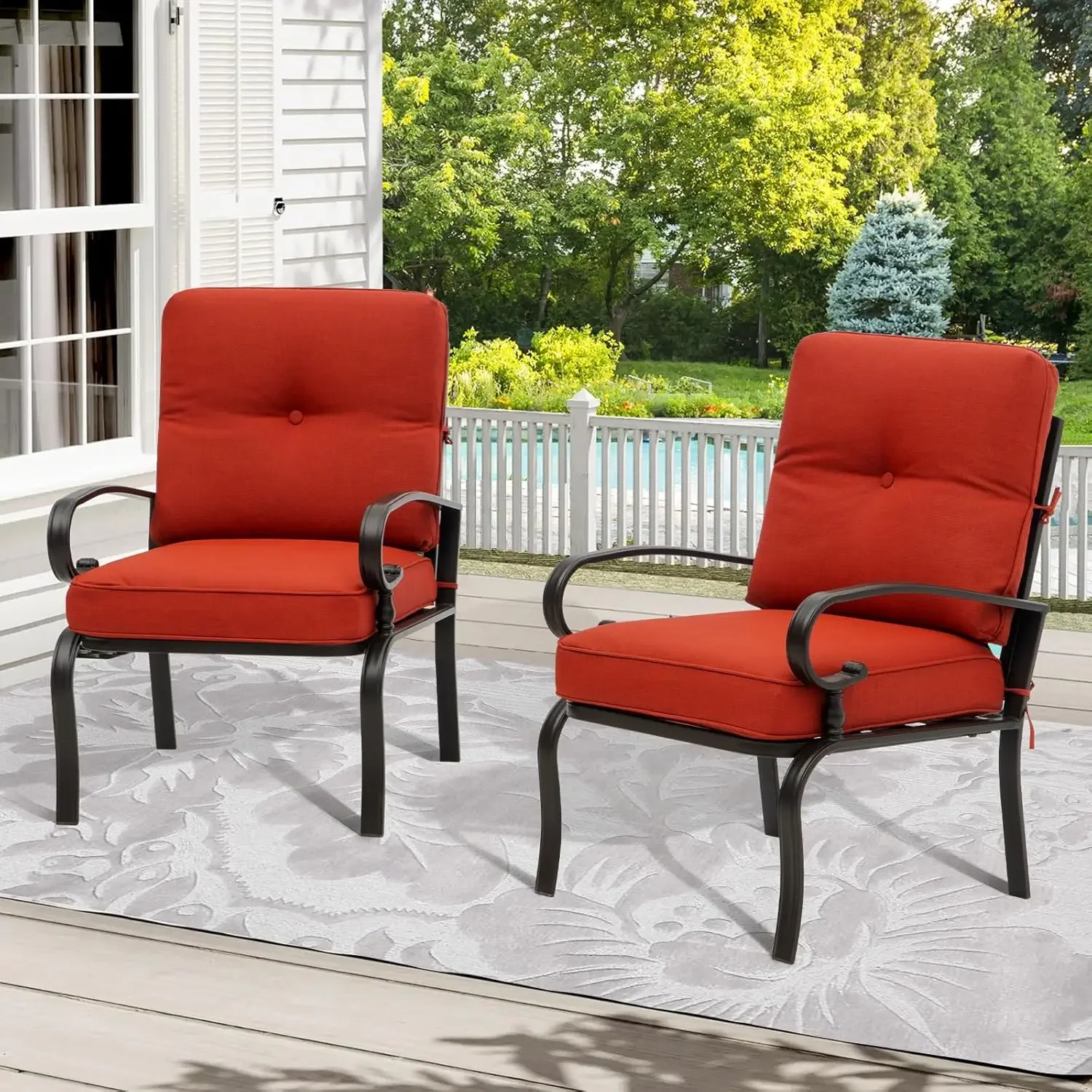 赤い屋外用金属製ビストロチェア ガーデンシーティング ダイニ - Outdoor Furniture Metal Chairs のレビューと価格
