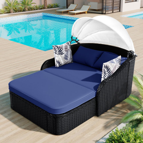 79.9インチの屋外用サンベッド、調節可能なキャノピー付き  - Outdoor Daybed Furniture のレビューと価格