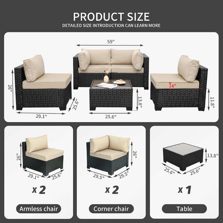 屋外用5点セットのパティオ家具。黒色のラタン素材を使用した、 - Outdoor Furniture Metal Chairs のレビューと価格