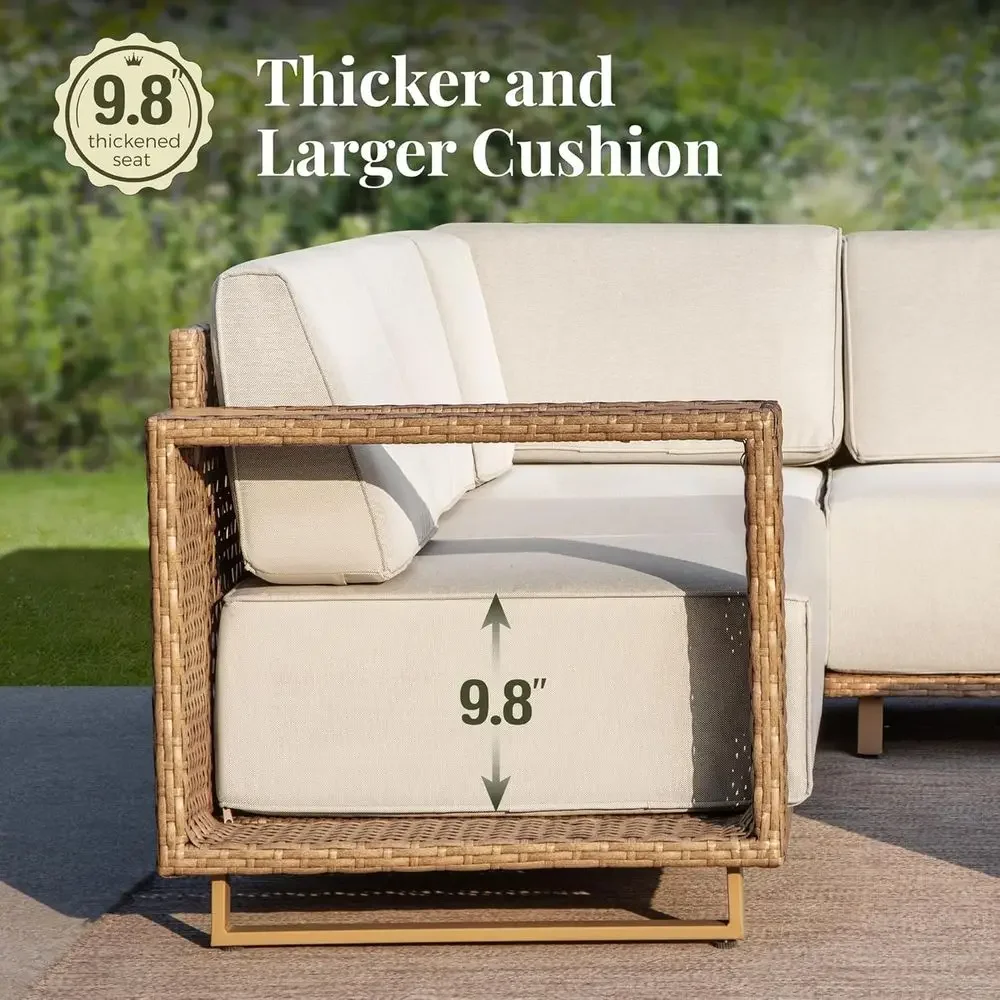 6ピース屋外用籐製ソファセット、厚いクッション付き、パティオ - Outdoor Furniture Luxury のレビューと価格